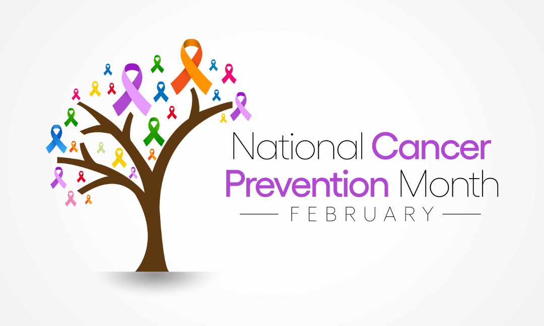 A graphic of a tree with colorful ribbons representing various cancers for National Cancer Prevention Month.